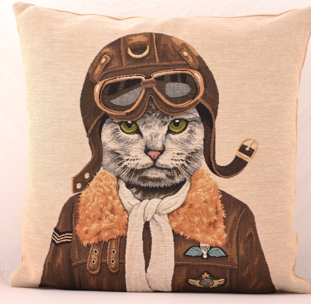 Housse De Coussin Chat Aviateur